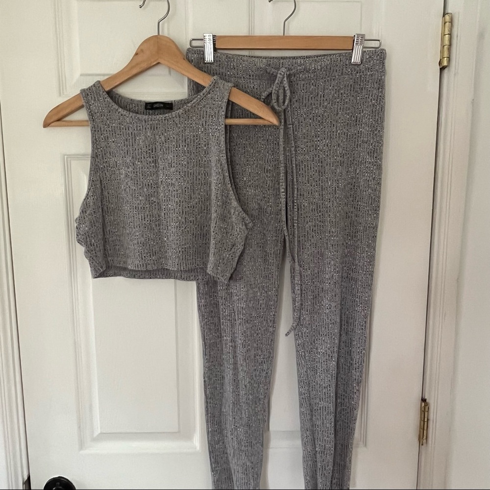 SHEIN ribbed grey leggings set